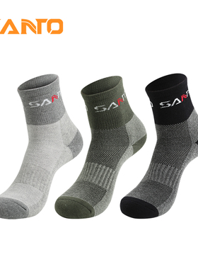 3双 santo山拓户外徒步袜速干男运动袜加厚毛圈底跑步吸汗登山袜