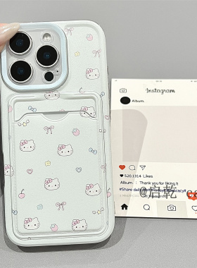 启乾 薄荷绿猫咪iPhone17/16手机壳适用苹果15/14promax卡包卡套插卡13/12软壳可爱xsmax卡通7plus新款全包