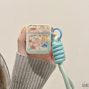 启乾 流沙涂鸦动漫链条挂绳Airpods3耳机保护壳套2pro二三代新款适用苹果无线蓝牙硅胶软壳少女心可爱卡通