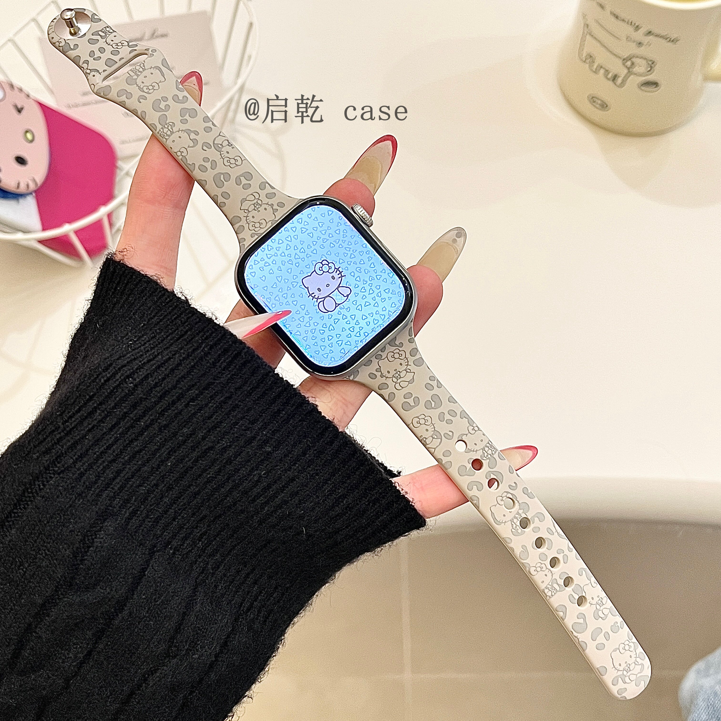启乾 小蛮腰豹纹猫咪适用iwatchs11/10苹果Applewatch9手表表带SE8星光色硅胶透气7运动6/5/4防摔卡通少女ins