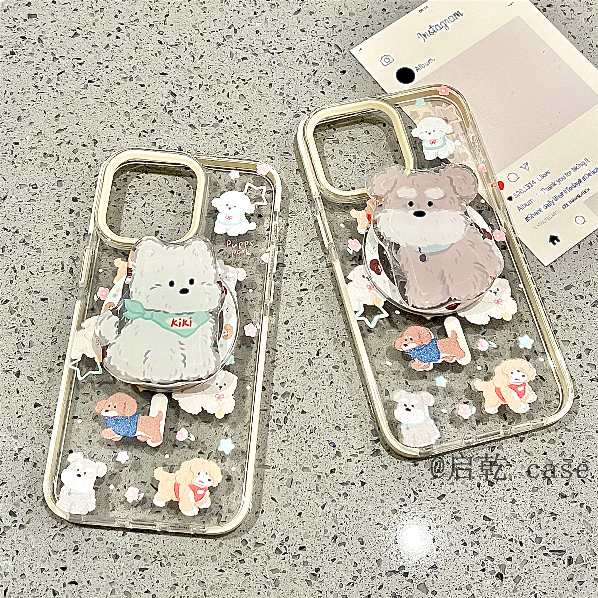 启乾 磁吸壳雪纳瑞西高地带支架iPhone16/15手机壳适用苹果14/13promax透明软壳12/11少女心狗狗可爱卡通新款