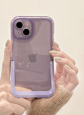 暗夜紫色支架壳iphone16/15/14手机壳适用苹果13promax冷淡风12/11小众高级感简约纯色透明镜头全包启乾plus