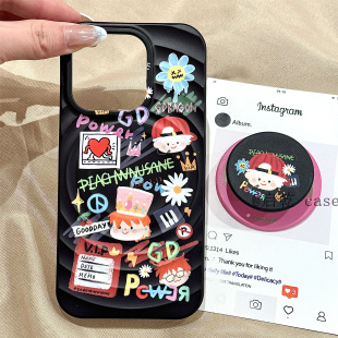 14promax菲林硬壳13涂鸦可爱卡通GD潮牌新款 16手机壳适用苹果15 磁吸波漾壳雏菊权志龙带支架iPhone17 启乾