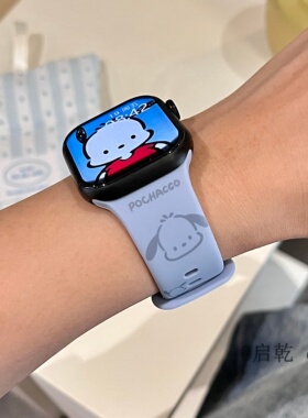 适用iwatchs11/10苹果Applewatch9手表表带SE8蓝色帕恰狗7可爱卡通印花硅胶透气6运动5/4/3少女心新款呆萌ins