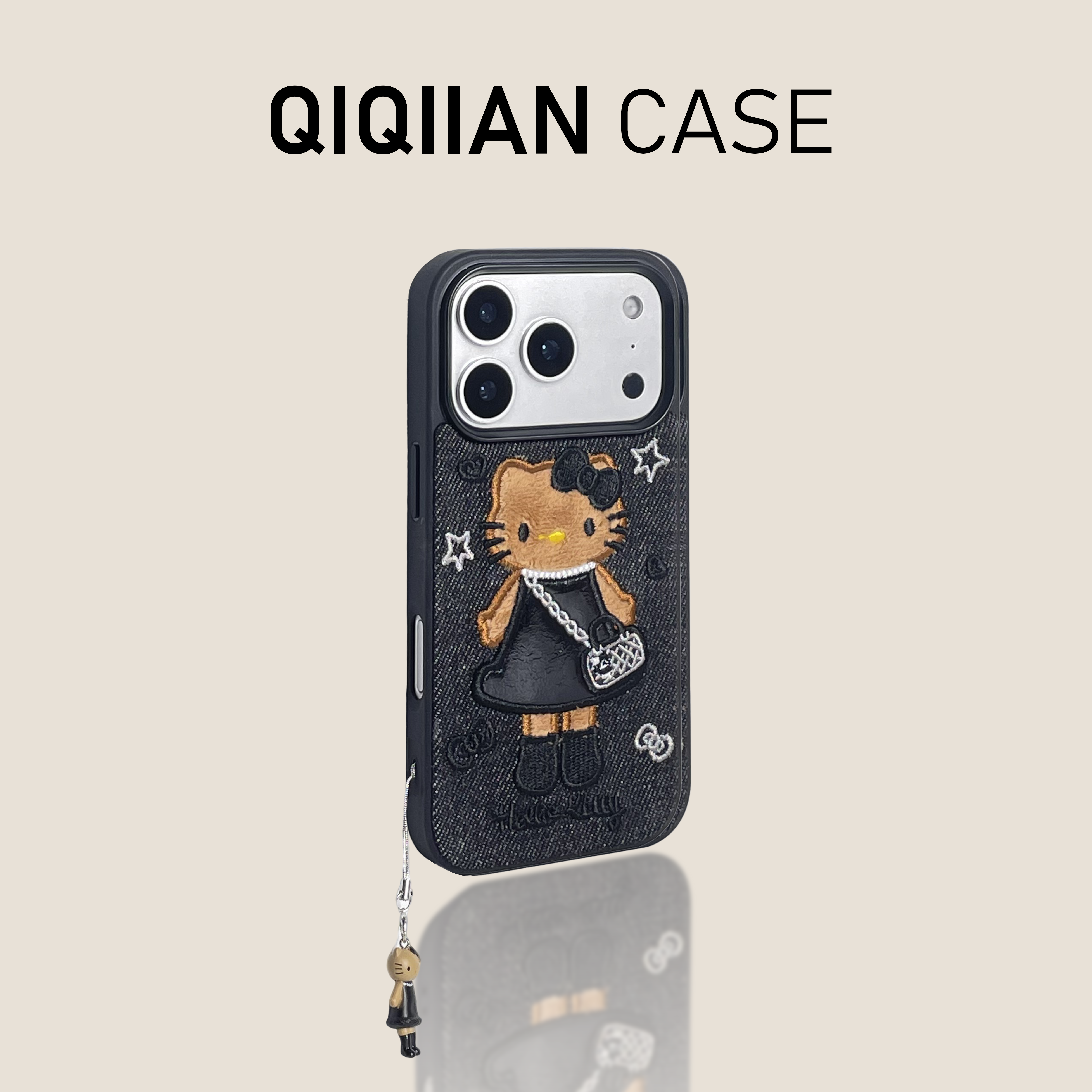 启乾 日韩小众长腿黑皮凯蒂猫挂件iPhone17/16手机壳适用