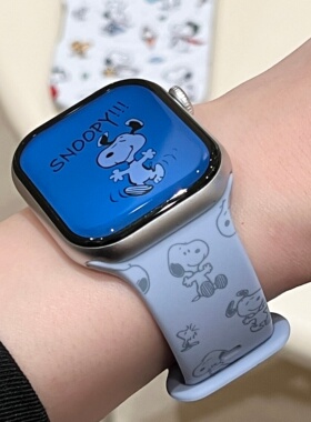 启乾 卡通新款趣味史努比适用iwatchs10/9苹果Applewatch7手表表带SE8蓝色硅胶透气6运动5/4/3可爱少女心ins