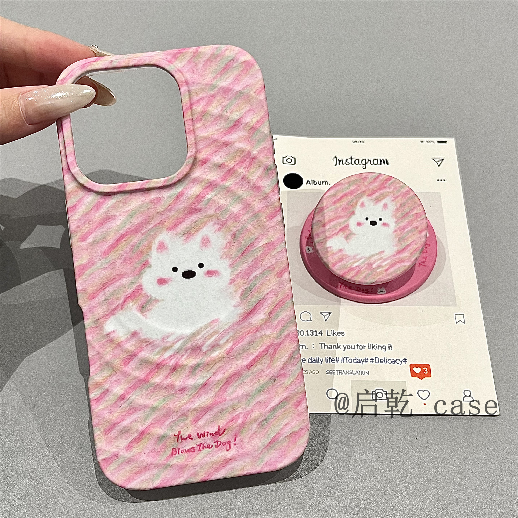 启乾 磁吸波漾壳西高地带支架iPhone16/15手机壳适用苹果14/13promax菲林硬壳12少女心粉色油画可爱卡通新款