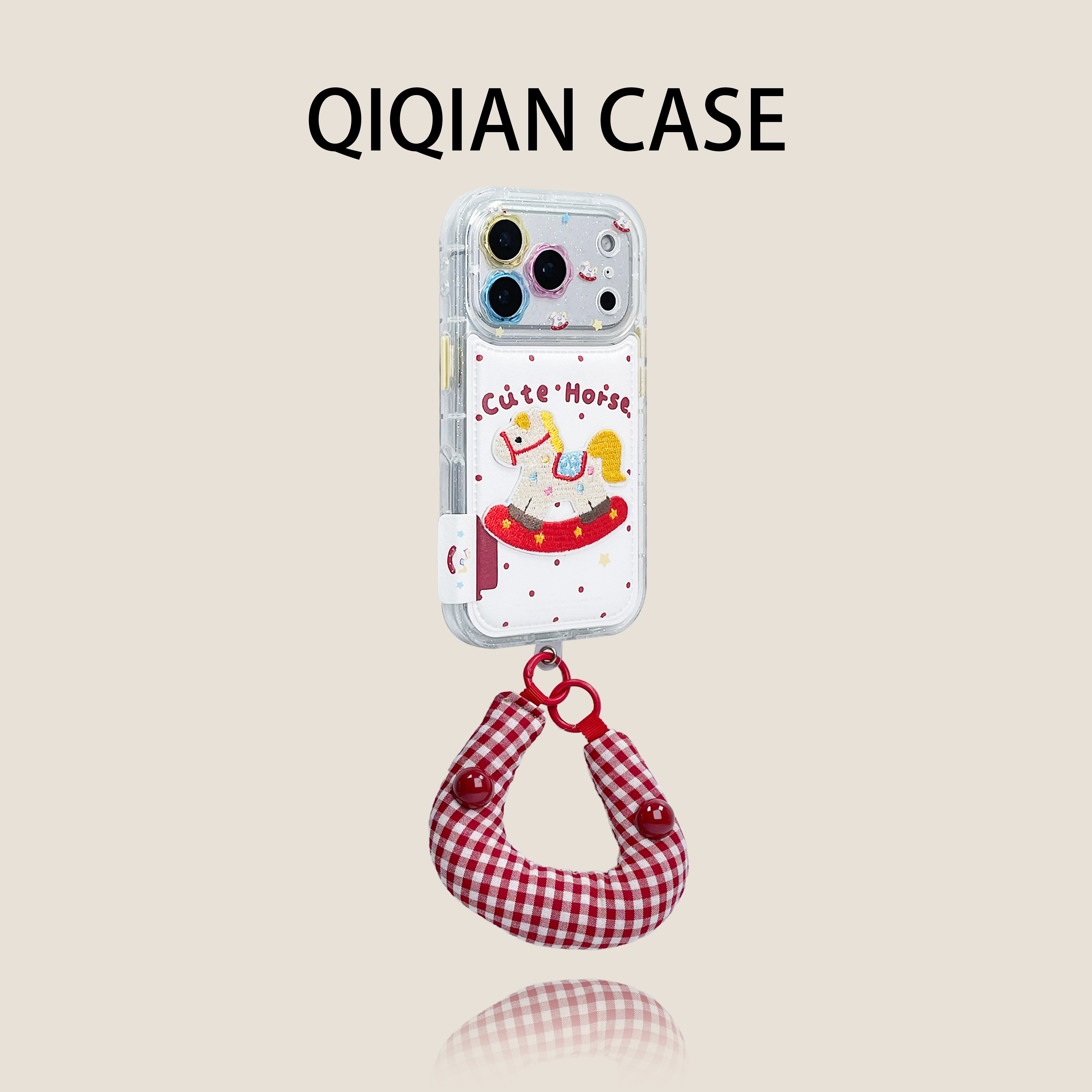 启乾 新年款贴皮花朵镜头波点刺绣木马腕带iPhone17/16手机壳适用苹果15/14promax硬壳链条挂绳可爱少女心ins,3C数码配件,手机保护套/壳,淘宝优惠券,粉丝福利购,淘宝优惠卷