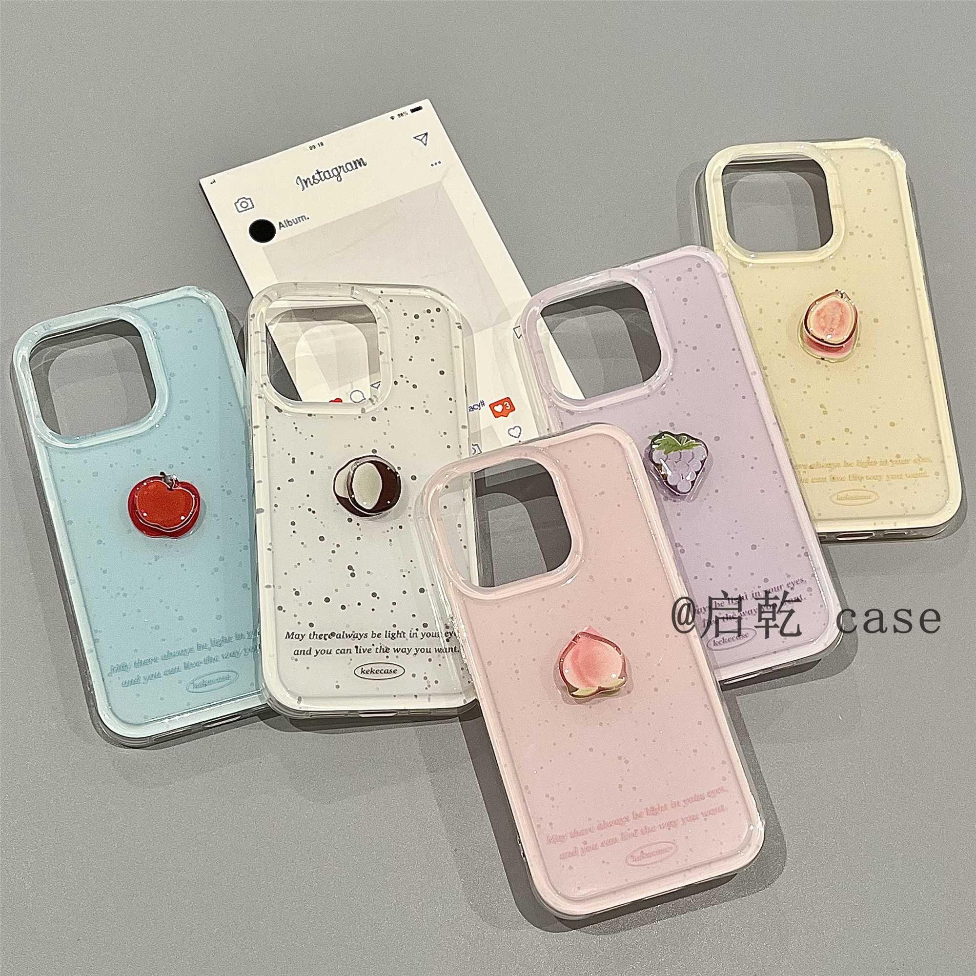 启乾 泼墨立体旋转水果iPhone16/15手机壳适用苹果14/13promax双层硬壳少女心小清新小众日韩风简约新款夏天