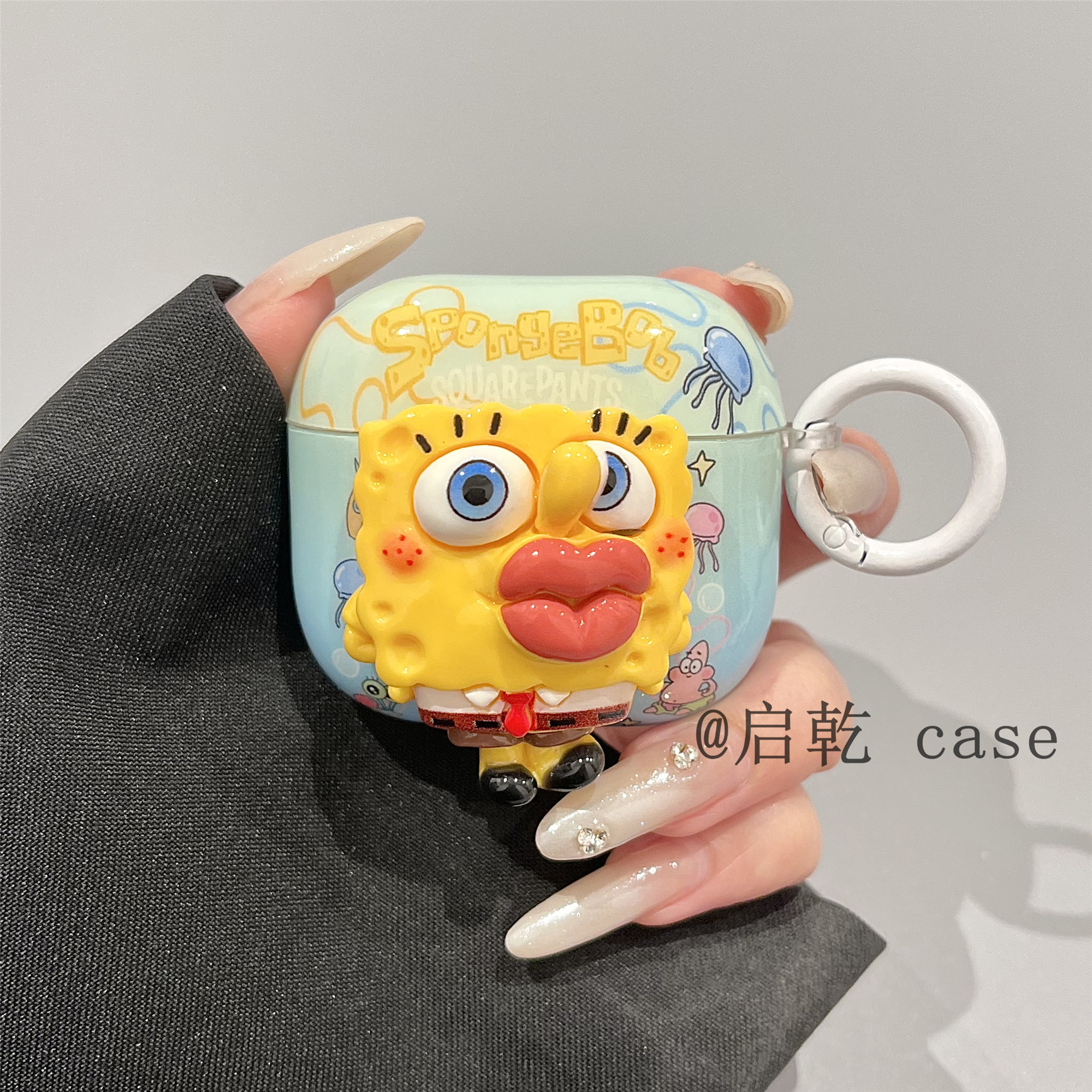 启乾 搞怪立体香肠嘴海绵宝宝Airpods4/3耳机保护壳套2pro二三代新款适用苹果无线蓝牙硅胶软壳可爱卡通动漫