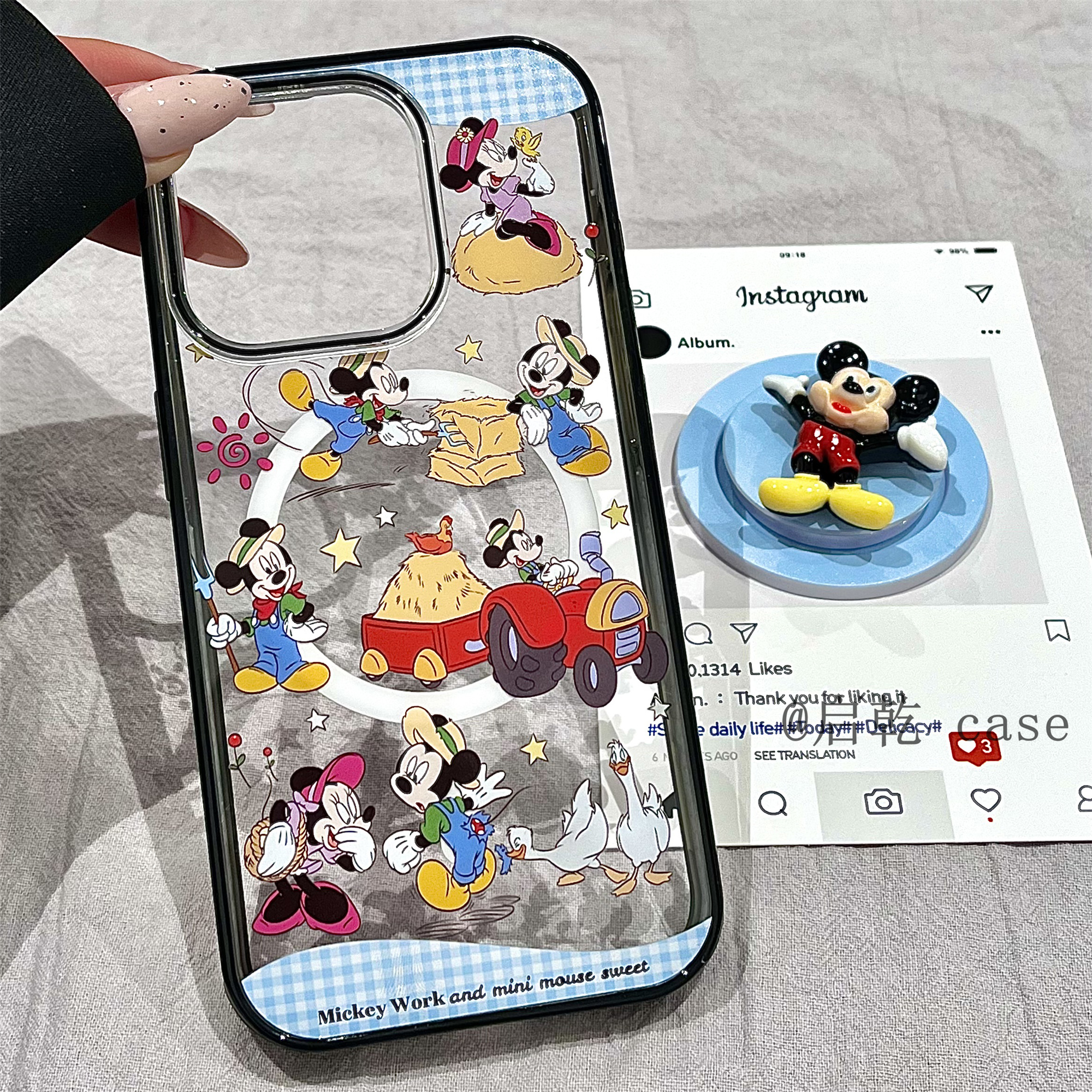 启乾 磁吸壳小老鼠带旋转支架iPhone16/15手机壳适用苹果14/13promax透明硬壳少女心可爱卡通动漫新款夏日