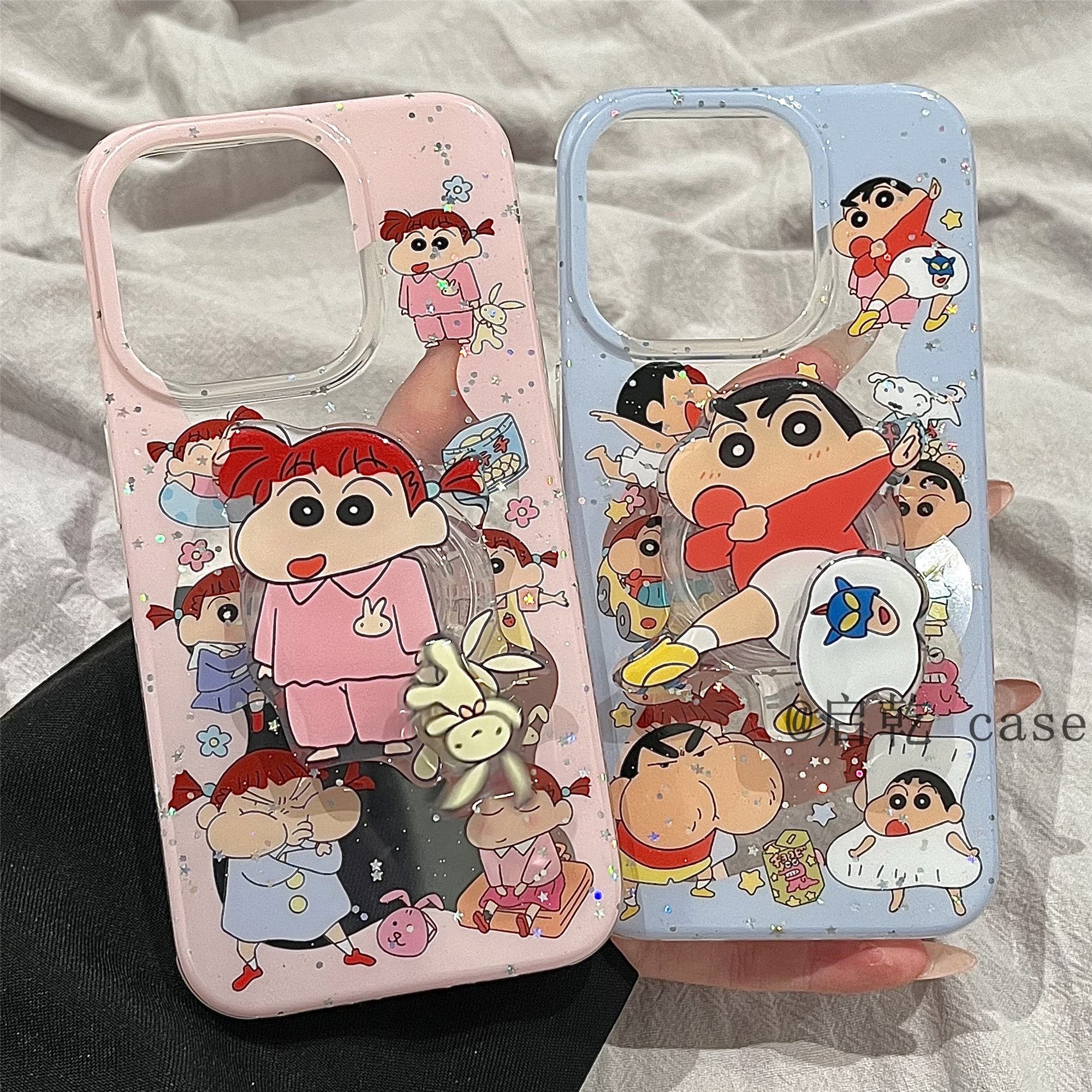 启乾 闪粉星星搞怪卡通旋转支架iPhone16/15手机壳适用苹果14/13promax双层硬壳少女心可爱动漫新款情侣男女