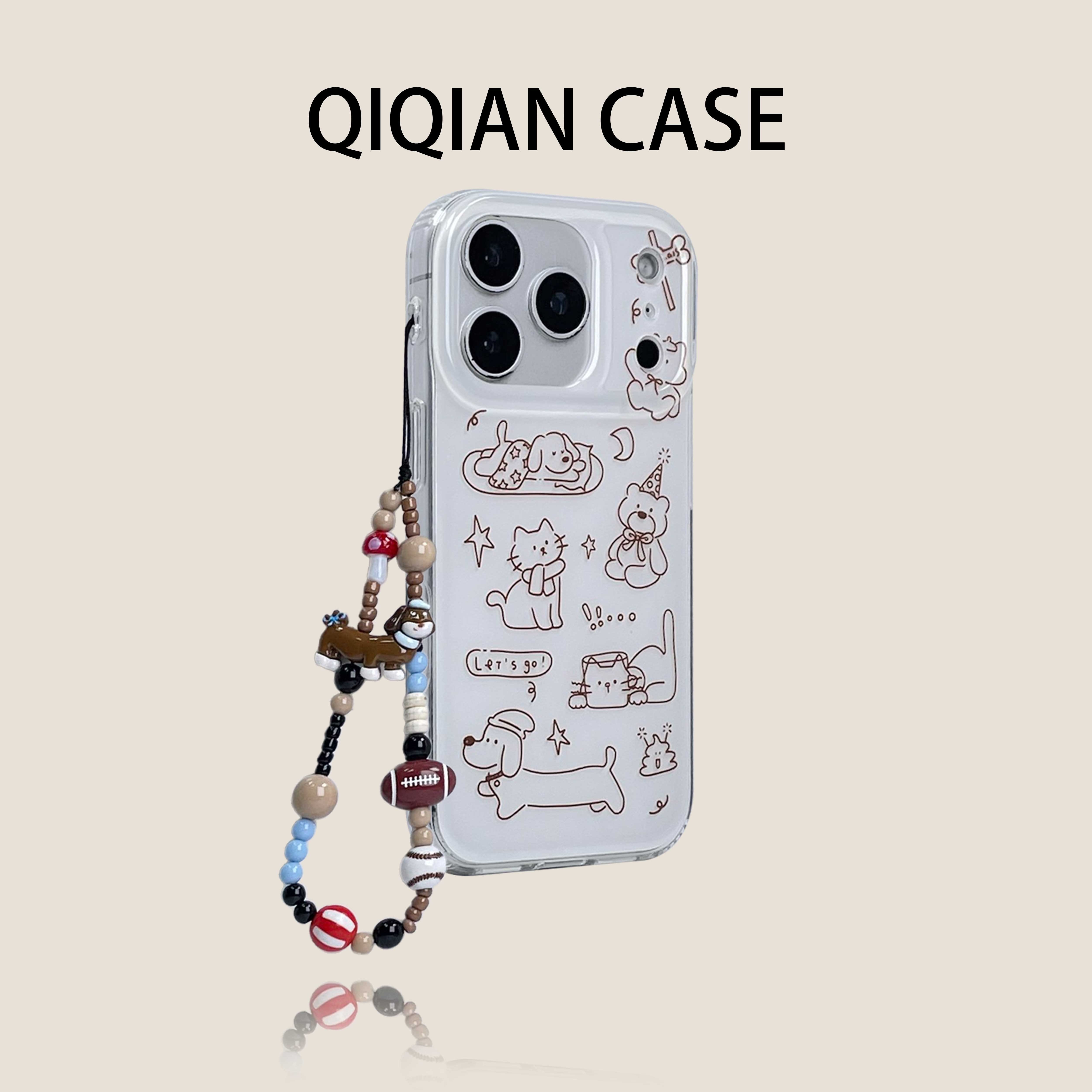 启乾 新款手绘涂鸦围巾小动物插画腕带iPhone17/16手机壳适用苹果15/14promax硬壳链条挂绳小众高级感ins风,3C数码配件,手机保护套/壳,淘宝优惠券,粉丝福利购,淘宝优惠卷