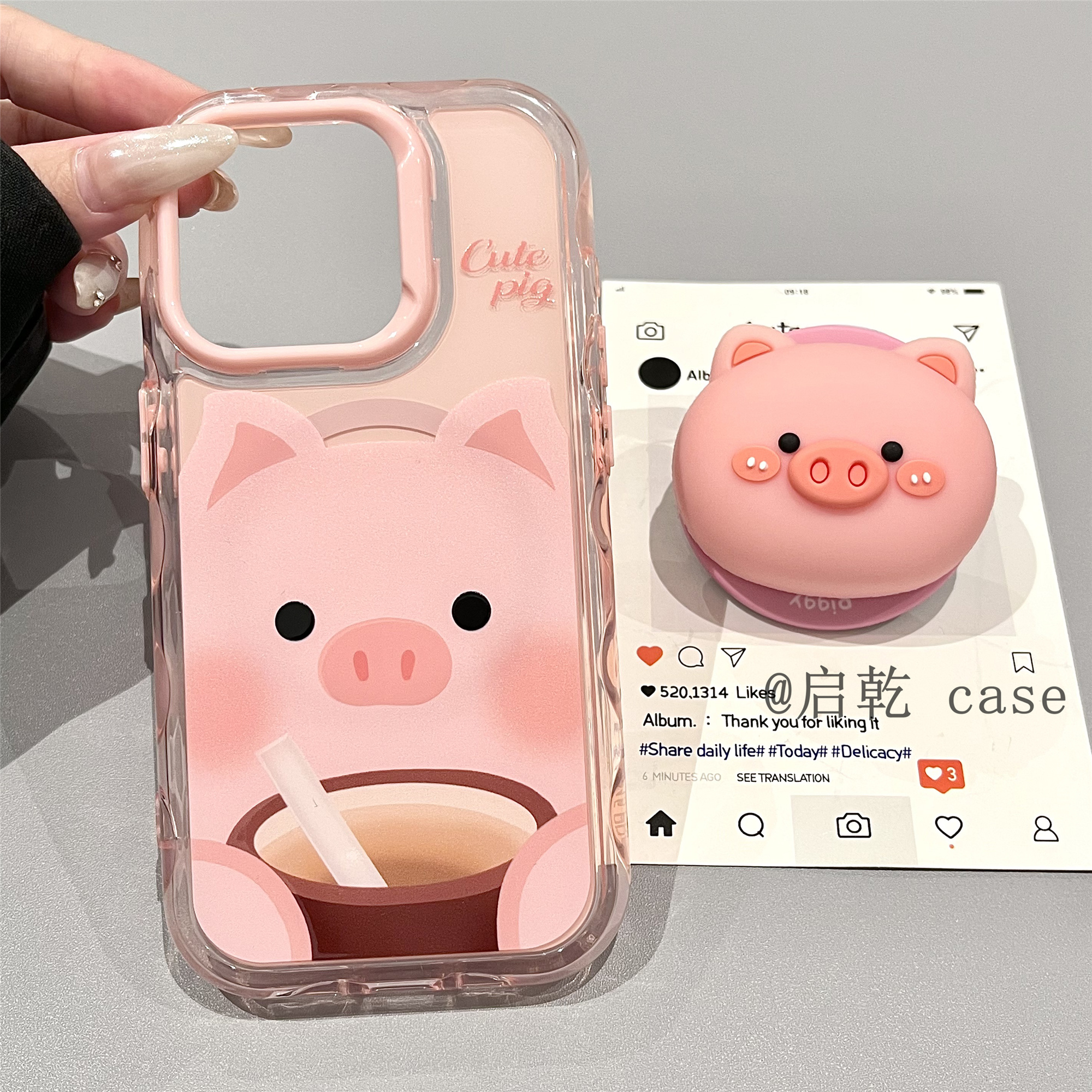 启乾 磁吸壳立体粉色小猪带支架iPhone16/15手机壳适用苹果14/13promax硬壳少女心可爱卡通趣味创意新款防摔