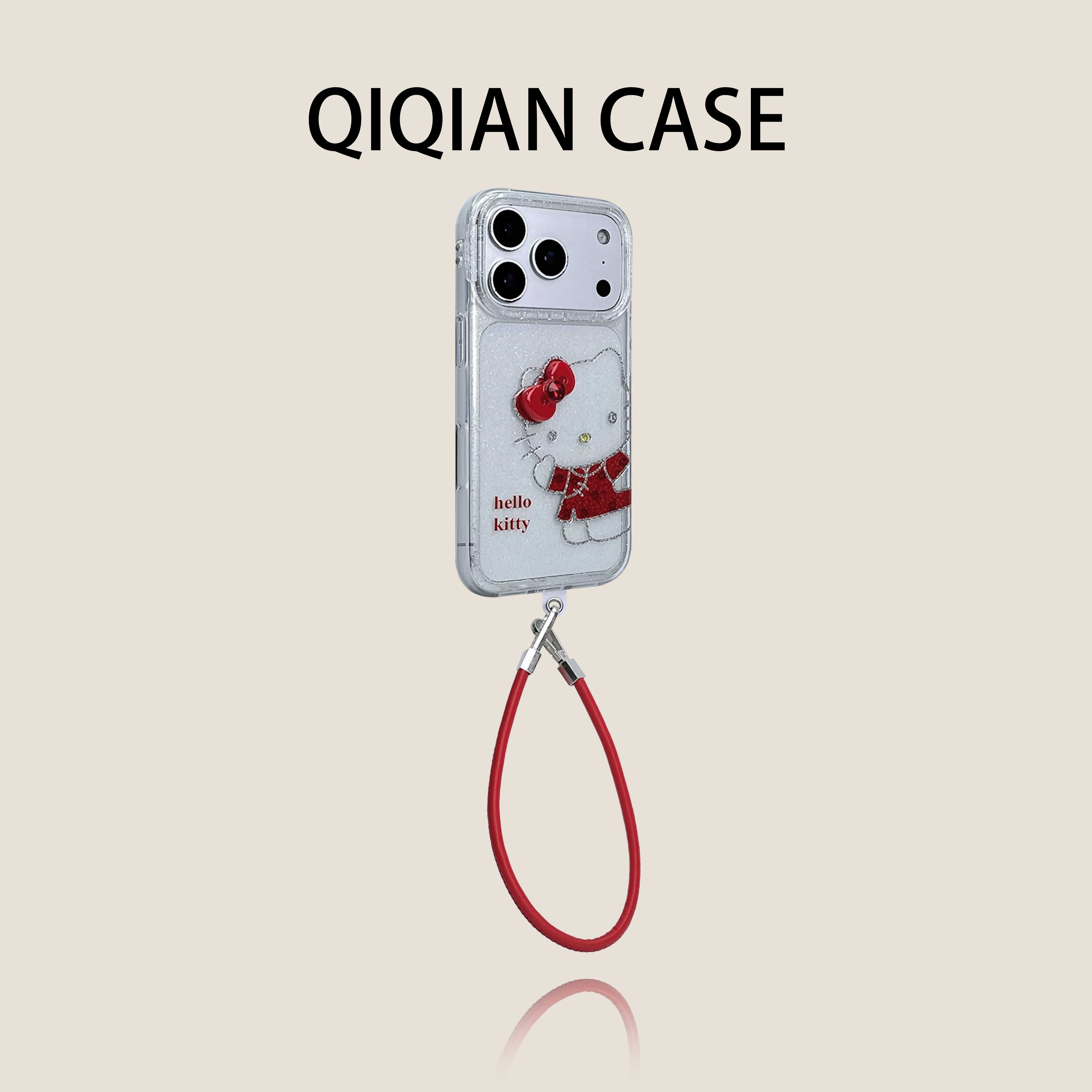 启乾 新款国潮闪粉红旗袍凯蒂猫腕带iPhone17/16手机壳适用苹果15/14promax硬壳13链条挂绳可爱少女心ins风,3C数码配件,手机保护套/壳,淘宝优惠券,粉丝福利购,淘宝优惠卷