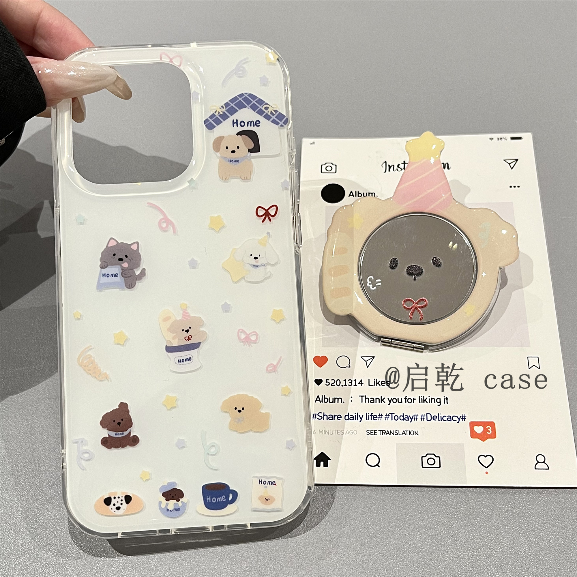 启乾 星星狗狗镜面360度旋转支架iPhone16/15手机壳适用苹果14/13promax双层硬壳少女心可爱卡通趣味创意新款