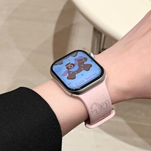 启乾 可爱少女心新款适用iwatchs10/9苹果Applewatch7手表表带SE8波点小马粉色硅胶透气6运动5/4/3新年ins风