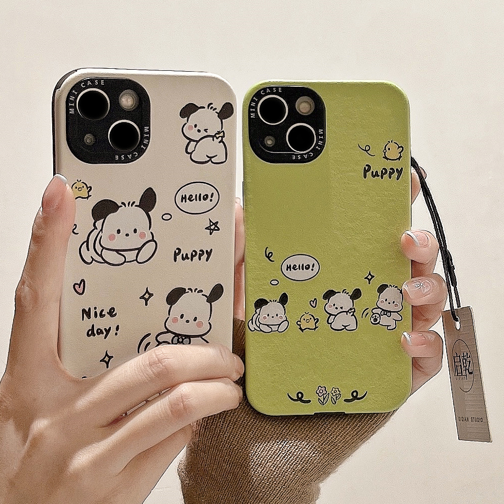 启乾 涂鸦可爱帕恰狗iPhone15手机壳适用苹果14/13promax皮质软壳12少女心11卡通小众趣味新款防摔情侣全包