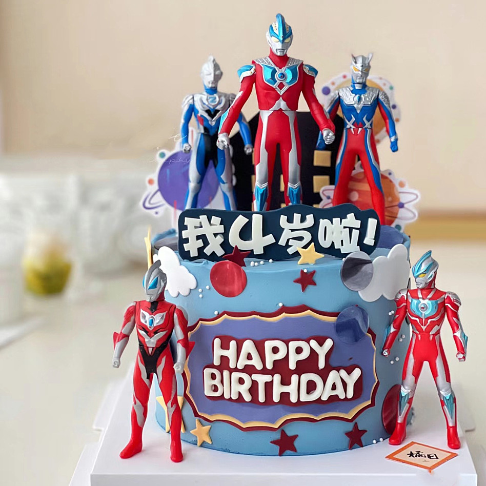 银河英雄奥特曼生日蛋糕装饰摆件