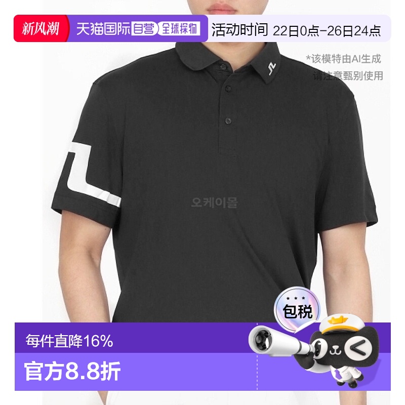 韩国直邮j.lindeberg金林德伯格男士高尔夫POLO短袖上装黑色速干