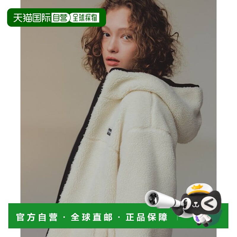 韩国直邮Covernat连帽衫女款白色耐磨拉链连帽毛绒CO2300CB01BK