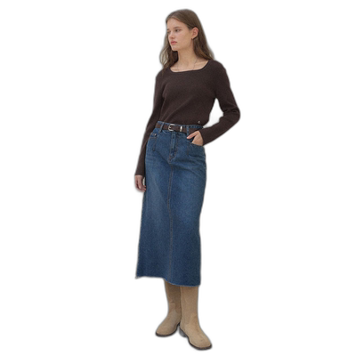 韩国直邮LOEUVRE正品 半身裙303595522Damaged Denim Maxi Skirt