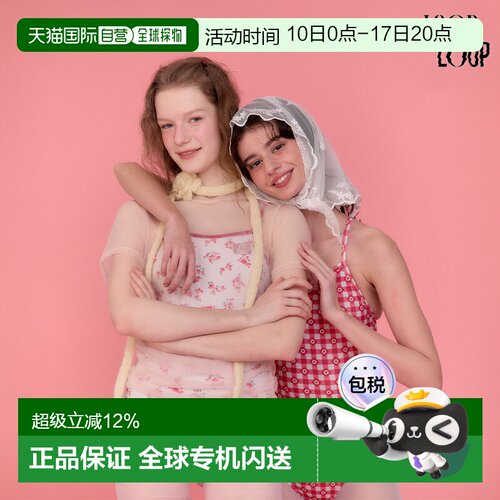 韩国直邮LOOPLOOP奶白红玫瑰V型美背中叉连体泳衣女复古度假