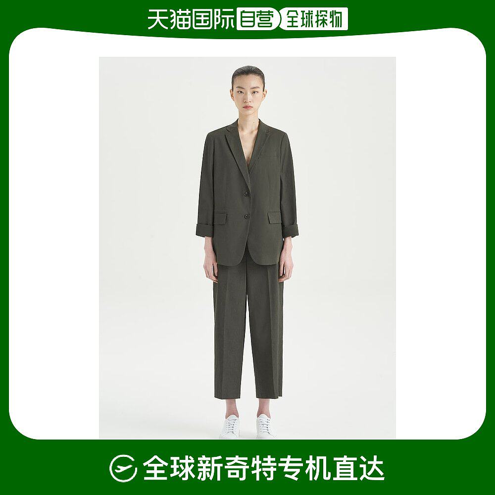 韩国直邮theory 女式优质亚麻宽松直筒拉绒长裤-深橄榄色 tf4421s