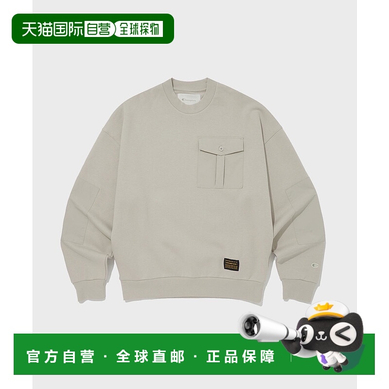 韩国直邮Champion 翻盖纽扣口袋圆领宽松长袖卫衣 男女同款 米色