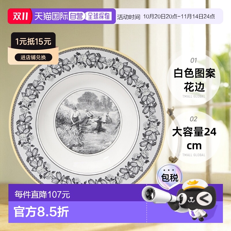 韩国直邮Villeroy & Boch唯宝餐具盘子白色图案花边大容量24cm