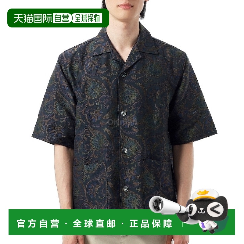 韩国直邮NEEDLES Cabana 衬衫佩斯利提花 - 海军蓝 (QV117) 短袖