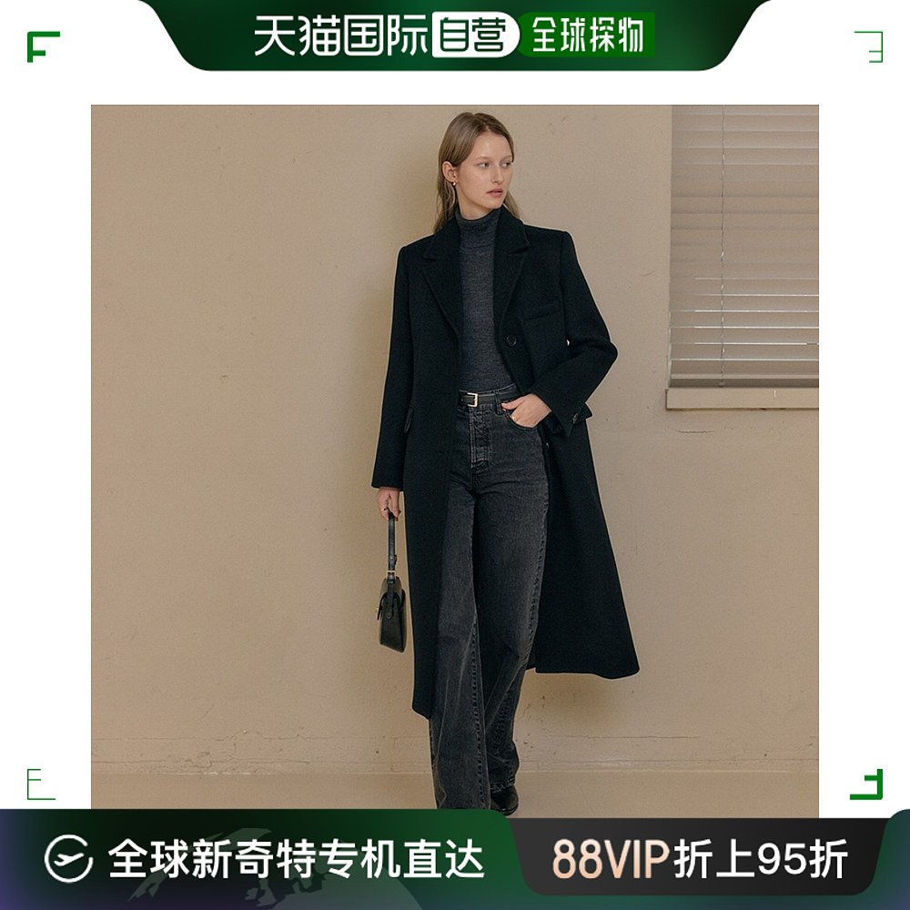 韩国直邮[LOOKAST]BLACK SOY CASHMERE SINGLE COAT长款翻领系扣 女装/女士精品 毛呢外套 原图主图