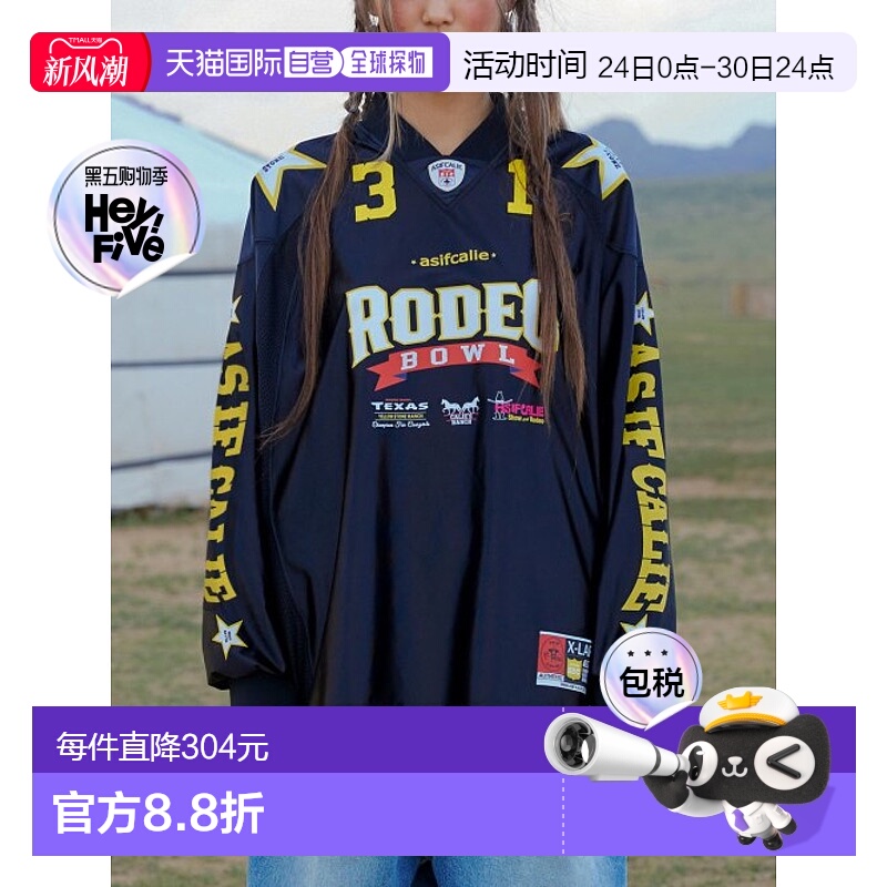 韩国直邮AS IF CALIE RODEO FOOTBALL JERSEY BLACK女装T恤CA23CL