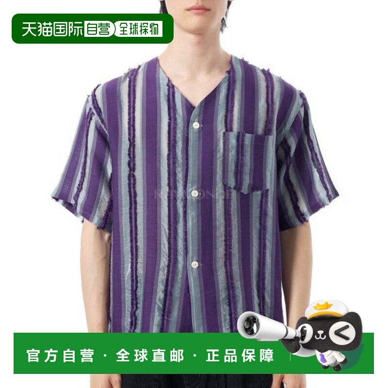 韩国直邮NEEDLES 春夏 V 领条纹提花衬衫 - 萨克斯/紫色 (QV225)图片