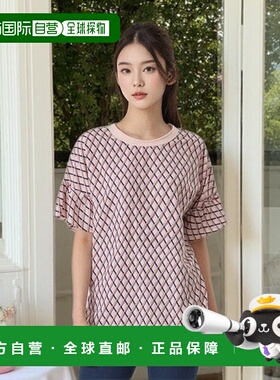 韩国直邮compagna 格纹喇叭袖 T 恤_CACU5-WKS050