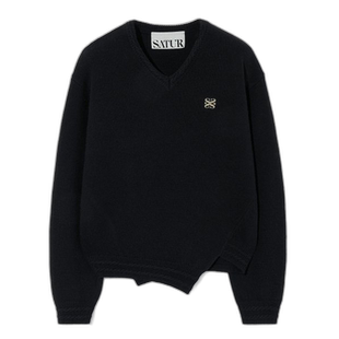 韩国直邮SATUR设计师款大气简约日常休闲个性毛衣SA23FWMK38BK