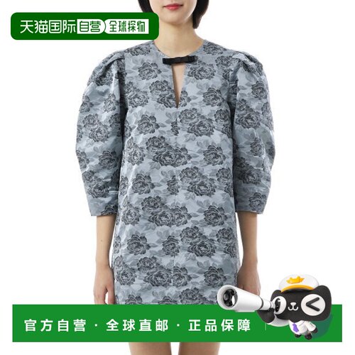 韩国直邮GANNI 蓝色花卉提花A字迷你连衣裙（W0040 628） 一件