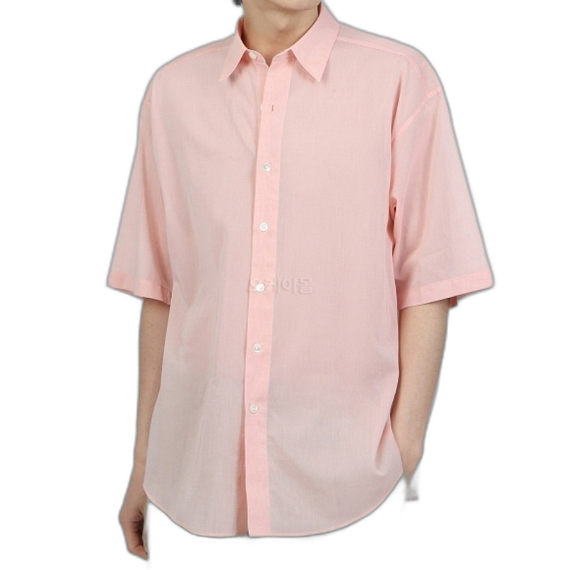 韩国直邮AURALEE 硬捻 FINX 透明纱半袖衬衫 浅粉色青年布短袖上