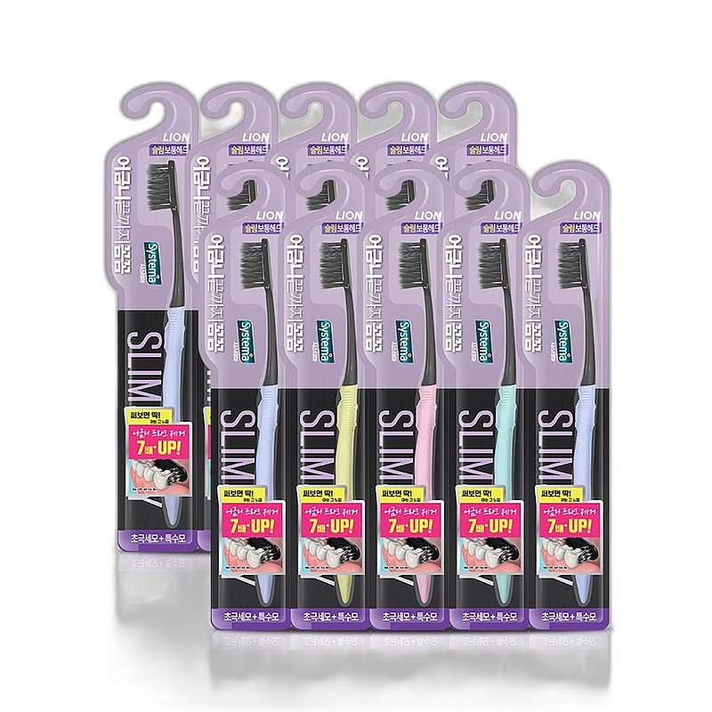 韩国直邮狮王LION细齿洁Systema炭能量牙刷细弹性软刷毛10支装
