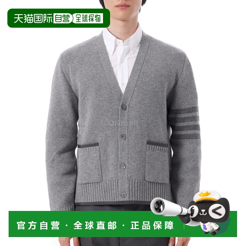 韩国直邮Thom Browne 米兰针法美利奴羊毛 4 条纹 V 领开衫 (MKC6