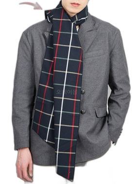 韩国直邮Engineered Garments 长款海军蓝棉质窗格纹围巾 (24S1H0