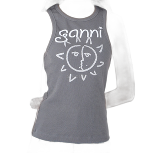 韩国直邮GANNI 图案罗纹太阳背心 女士无袖上装 T3782 490