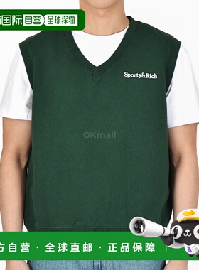 韩国直邮Sporty&Rich Serif 徽标刺绣 V 领马甲 - 森林/白色 (VNA