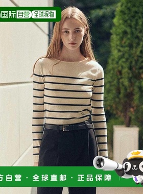 韩国直邮LOEUVRE正品 女装T恤301854237Stripe Boat-neck Pullove