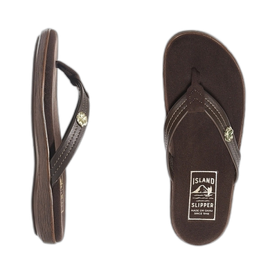 韩国直邮Island Slipper 花朵图案皮革丁字裤 (DT7220FBROW) 拖鞋