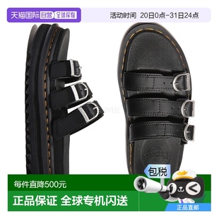Dr.Martens厚底后空休閑鞋 一字扣黑色防滑耐磨戶外運動沙灘涼鞋