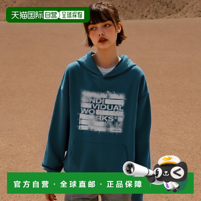 韩国直邮FILLUMINATE 公用连帽衫Hidden Damaged Logo Hoodie-Blu