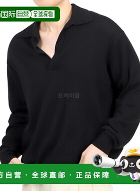 韩国直邮AURALEE细羊绒真丝针织船长POLO衫黑色（A24SP02SC）毛衣