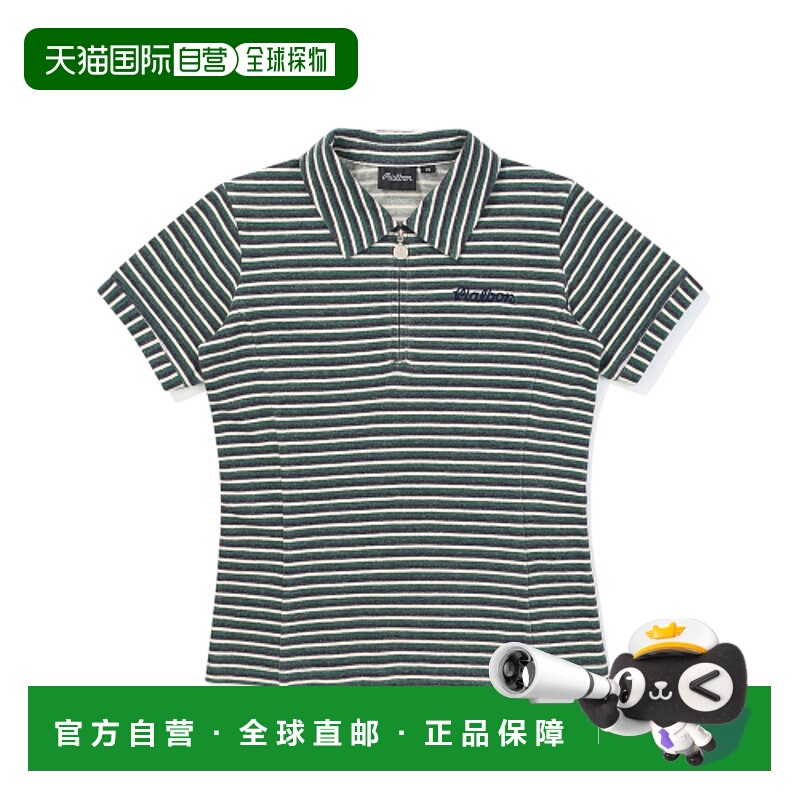 韩国直邮MALBON GOLF 女士Polo衫  Striped zip Short Sleeved T-s