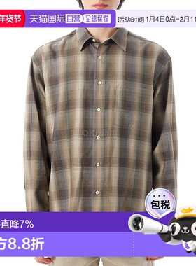 韩国直邮AURALEE 轻羊毛格纹衬衫 棕蓝色格纹 (A25AS01LC) 长袖衬